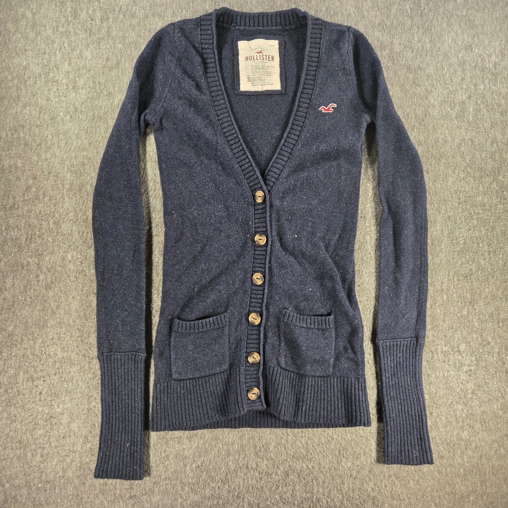 Hollister Navy Blue Button-Up V-Neck Cardigan